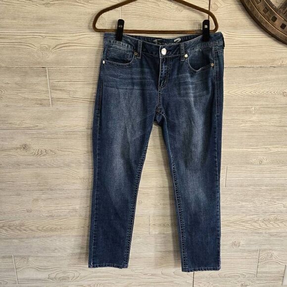 Seven7 Slim Straight Jeans Dark Wash Womens SZ 12 Bling Pockets - Picture 1 of 7